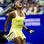 Coco Gauff of the United States reacts while playing against Paula Badosa of Spain in the second round on Day 5 of the US Open at USTA Billie Jean King National Tennis Center.