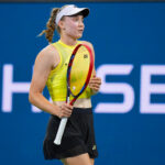 Elena Rybakina looks on against Jessica Bouzas Maneiro during a Women's Singles match on Day Five of the 2026 US Open at USTA Billie Jean King National Tennis Center.