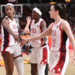 Angel Reese #15 and Caitlin Clark #12 of the USA Women's National Team high five during the game against the China National Team at the FIBA Women's Basketball World Cup 2026 on September 4, 2026 at Max-Schmeling-Halle in Berlin, Germany.