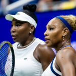 Serena Williams of the United States and Venus Williams of the United States in action against Hao-Ching Chan of Chinese Taipeh and Maya Joint of Australia in the first round of doubles on Day 6 of the US Open at USTA Billie Jean King National Tennis Center.