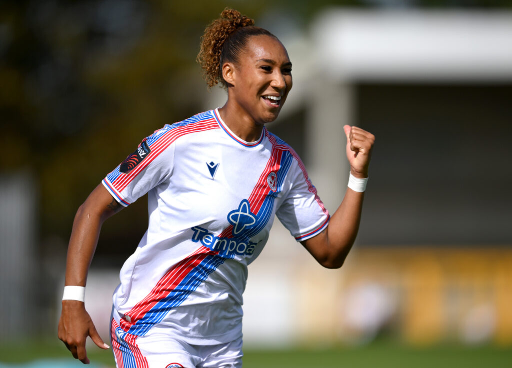 Lexi Lloyd-Smith of Crystal Palace celebrates scoring her team’s first goal during the Barclays Women's Super League 2026/27 match between Crystal Palace FC and Everton.