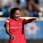 Ashley Sanchez #2 of North Carolina Courage celebrates scoring her team's sixth goal during the NWSL match between Chicago Stars FC and North Carolina Courage.
