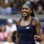 Coco Gauff of the United States celebrates after defeating Iva Jovic of the United States during their Women's Singles Fourth Round match on Day Nine of the 2026 US Open at USTA Billie Jean King National Tennis Center.