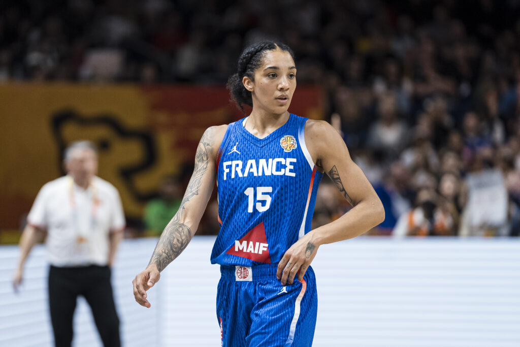 Gabby Williams of France looks on during the FIBA Women's Basketball World Cup Germany 2026 Quarter-finals match between China and France at Berlin Arena.