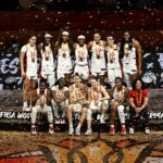 The USA Basketball Women's National Team celebrates winning the 2026 FIBA Women's Basketball World Cup after the game against the France Women's National Team.