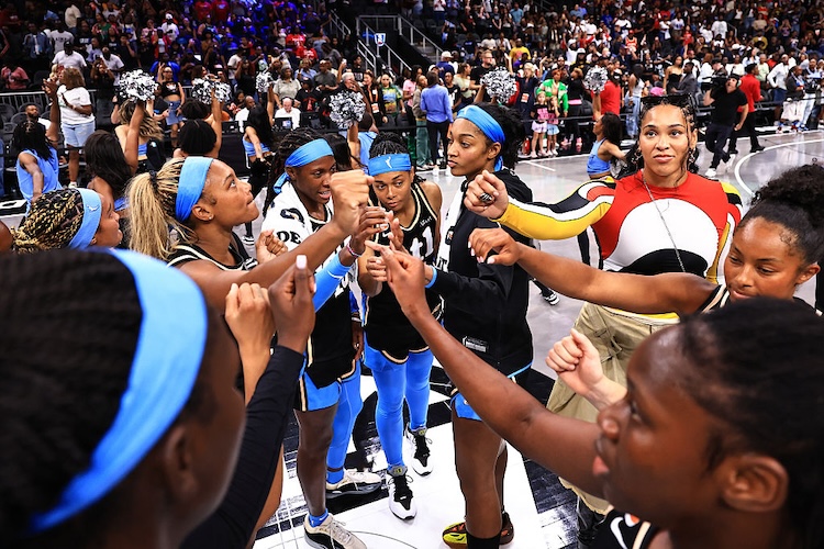 The Atlanta Dream huddle up after the game against the Chicago Sky on September 19, 2026 at Gateway Center Arena at College Park in Atlanta, Georgia.
