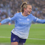 Lauren Hemp of Manchester City celebrates after scoring their side's first goal during the Barclays Women's Super League 2026/27 match between Manchester City and Liverpool FC at Joie Stadium on September 18, 2026 in Manchester, England.