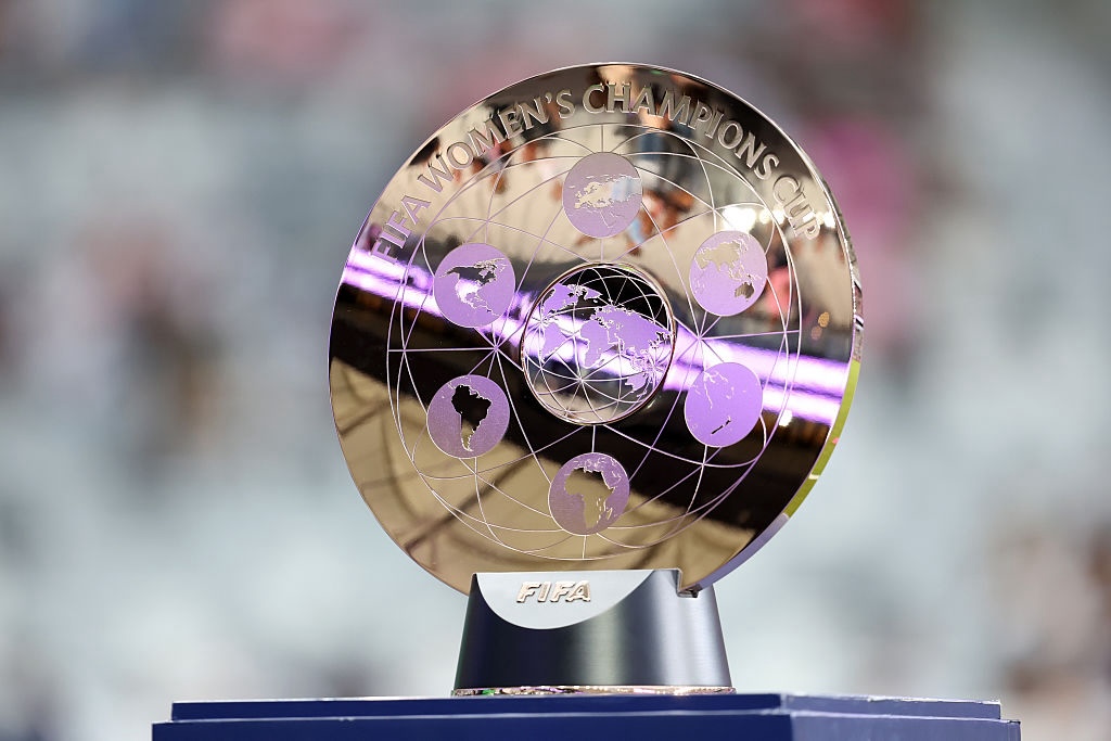 The FIFA Women's Champions Cup trophy is displayed prior to the MLS match between Inter Miami CF and San Diego FC at Miami Freedom Park.
