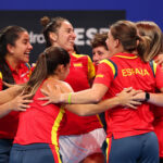 Cristina Bucsa and Sara Sorribes Tormo of Spain celebrate with their after winning match 3 against Anna Danilina and Zhibek Kulambayeva of Kazakhstan in the Billie Jean King Cup by Gainbridge Finals 2026, Quarter-Final match between Kazakhstan and Spain at Shenzhen Bay Sports Centre Arena.