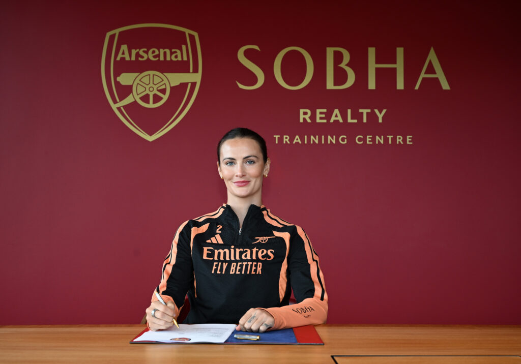 Emily Fox signs a new contract with Arsenal at Sobha Realty Training Centre on September 24, 2026 in London Colney, England.