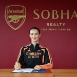 Emily Fox signs a new contract with Arsenal at Sobha Realty Training Centre on September 24, 2026 in London Colney, England.