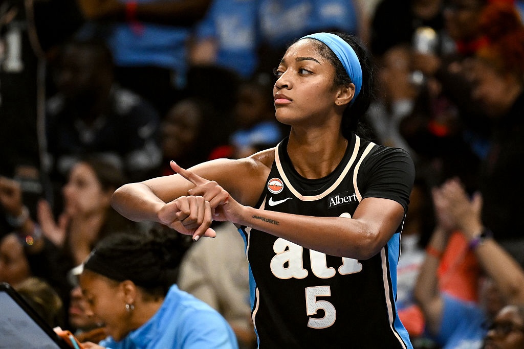 Atlanta forward Angel Reese (5) reacts during the WNBA first round playoff game between the Washington Mystics and the Atlanta Dream on September 27th, 2026.