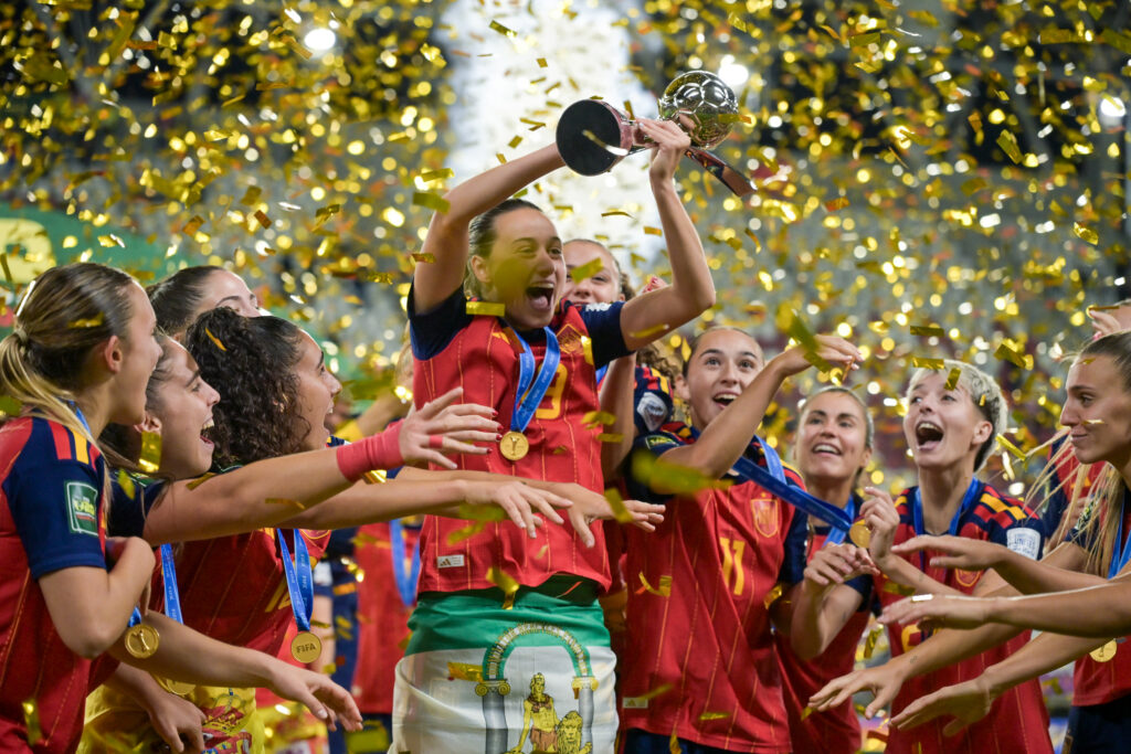 Spanish players celebrate winning the U20 World Cup after the final match against DRP Korea at Stadion Miejski in Lodz, Poland