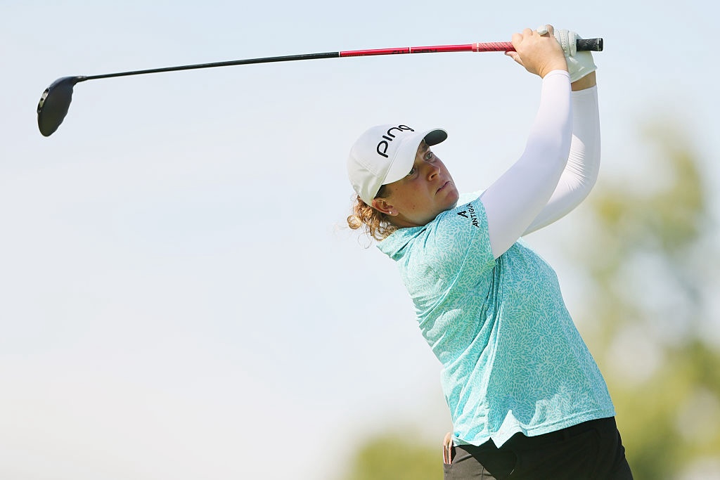 Lauren Coughlin of the United States plays her shot from the 16th tee during the first round of the Walmart NW Arkansas Championship presented by P&G 2026.