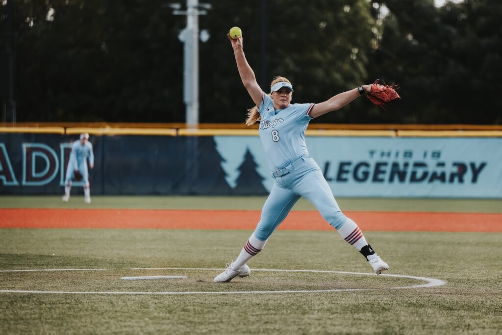 Lexi Kilfoyl pitches for the Chicago Bandits vs the Portland Cascade.