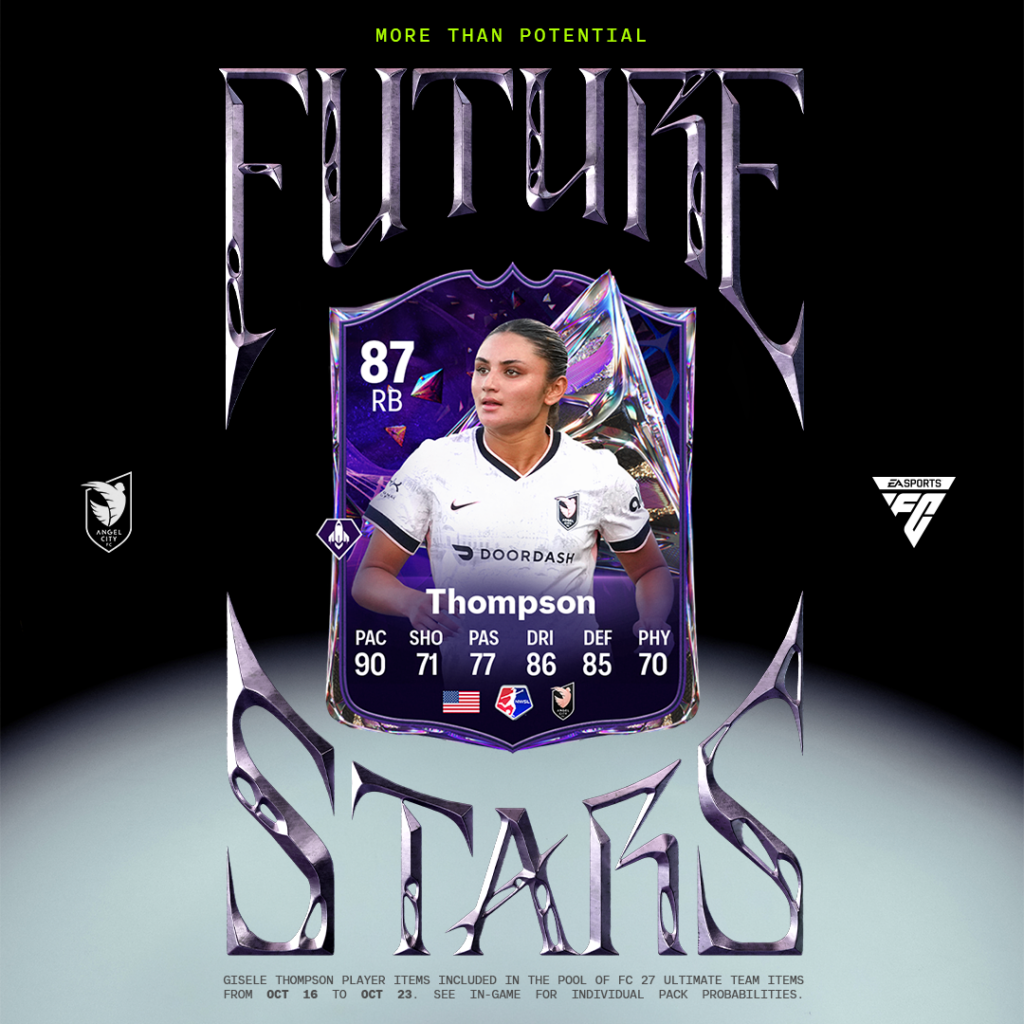 cover art for ea fc future stars team 2 featuring angel city defender gisele thompson.
