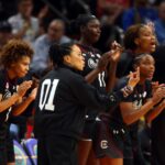 South Carolina Gamecocks head coach Dawn Staley against the UCLA Bruins during the National Championship game of the women's 2026 NCAA Tournament at Mortgage Matchup Center.