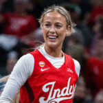 Indiana Fever guard Sophie Cunningham (8) in the first half against the Golden State Valkyries at Gainbridge Fieldhouse.