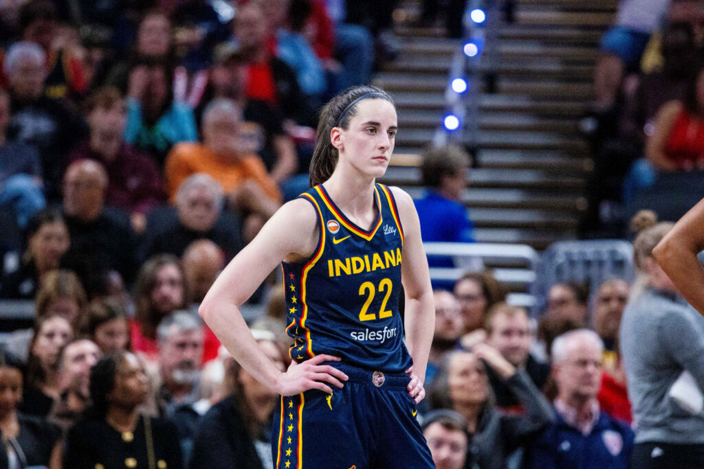 Indiana Fever guard Caitlin Clark (22) in the second half against the Minnesota Lynx at Gainbridge Fieldhouse.
