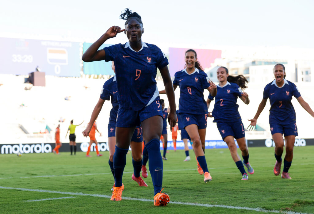 Rachael Adedini of France celebrates scoring her team's first goal during the FIFA U-17 Women's World Cup Morocco.