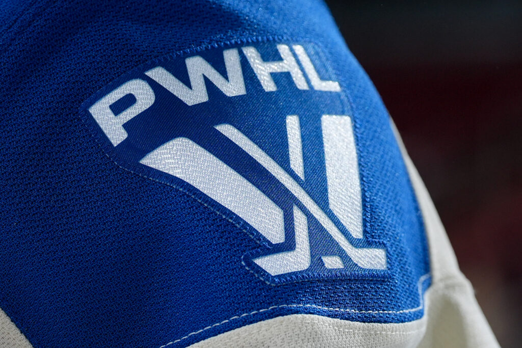 A general view of the PWHL Jersey logo during warm up prior to game against the New York Sirens.