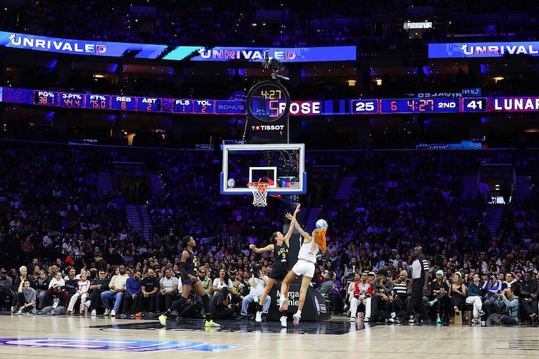 A view of the action on the court during a game between the Rose and the Lunar Owls during Unrivaled 2026 at Xfinity Mobile Arena.