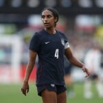 Naomi Girma #4 of the United States looks on in the second half against Japan at PayPal Park on April 11, 2026 in San Jose, California.
