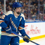 Claire Thompson #42 of the Vancouver Goldeneyes looks on during the third period of their PWHL game against the Minnesota Frost at Pacific Coliseum on April 25, 2026 in Vancouver, Canada.