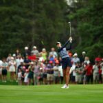 Nelly Korda of the United States hits her second shot from the 3rd fairway during the third round of the CPKC Women's Open 2026 at Royal Mayfair Golf Club.