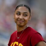 Juju Watkins of the USC Trojans attends the NWSL match between Angel City FC and Gotham FC at BMO Stadium on August 23, 2026 in Los Angeles, California.
