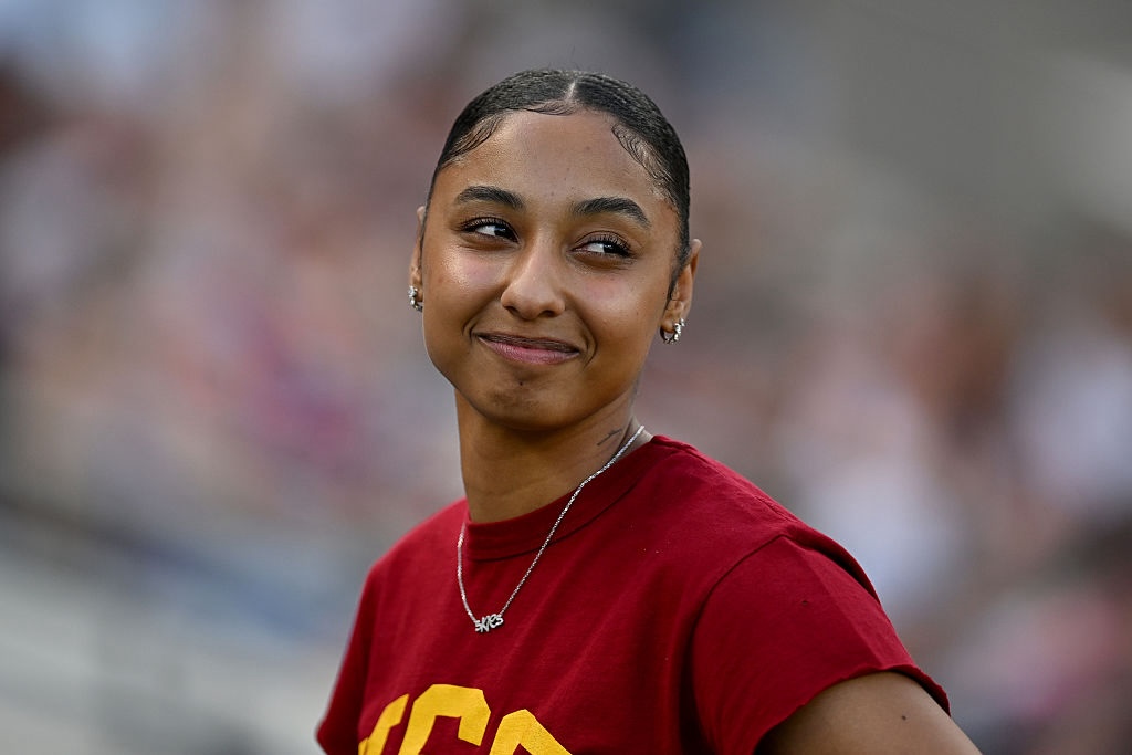 Juju Watkins of the USC Trojans attends the NWSL match between Angel City FC and Gotham FC at BMO Stadium on August 23, 2026 in Los Angeles, California.
