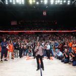 Jennifer Rizzotti, Connecticut Sun Team President, speaks to the fans after the game against the Toronto Tempo on September 24, 2026 at the Mohegan Sun Arena in Uncasville, Connecticut.