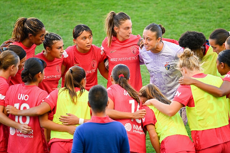 Kailen Sheridan #1 of the North Carolina Courage leads a huddle during the NWSL match between Utah Royals and North Carolina Courage at America First Field on September 27, 2026.