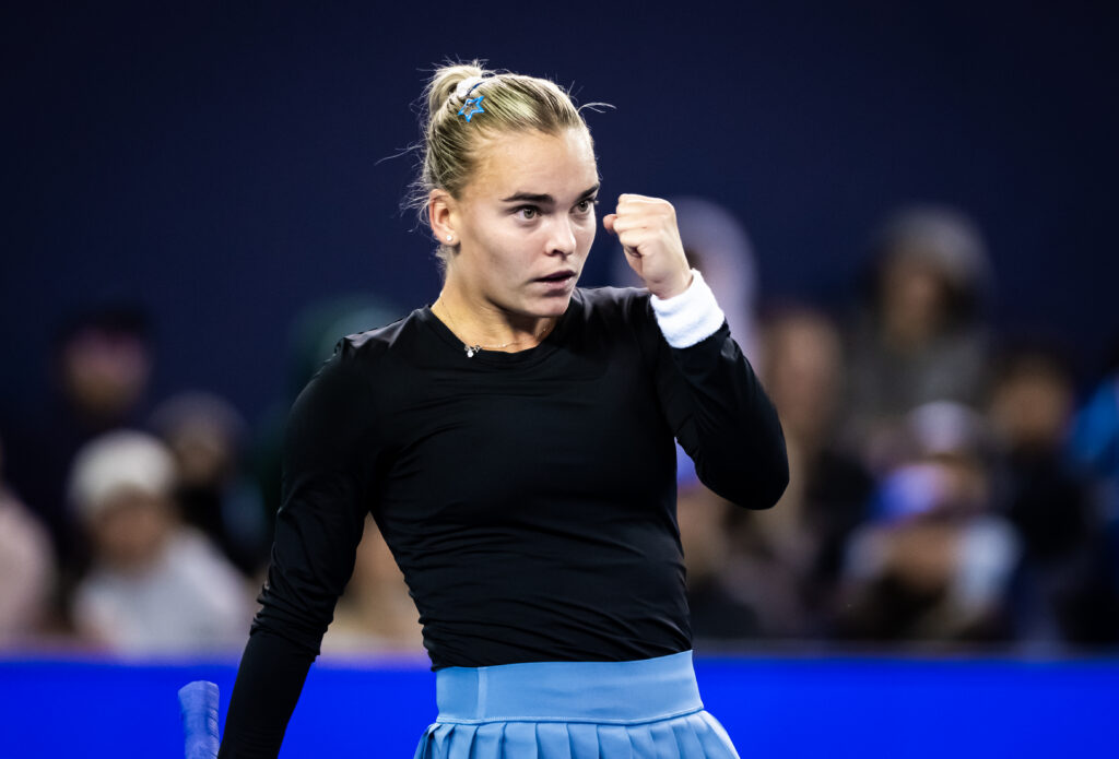 Sara Bejlek of the Czech Republic in action against Naomi Osaka of Japan in the third round on Day 5 of the China Open