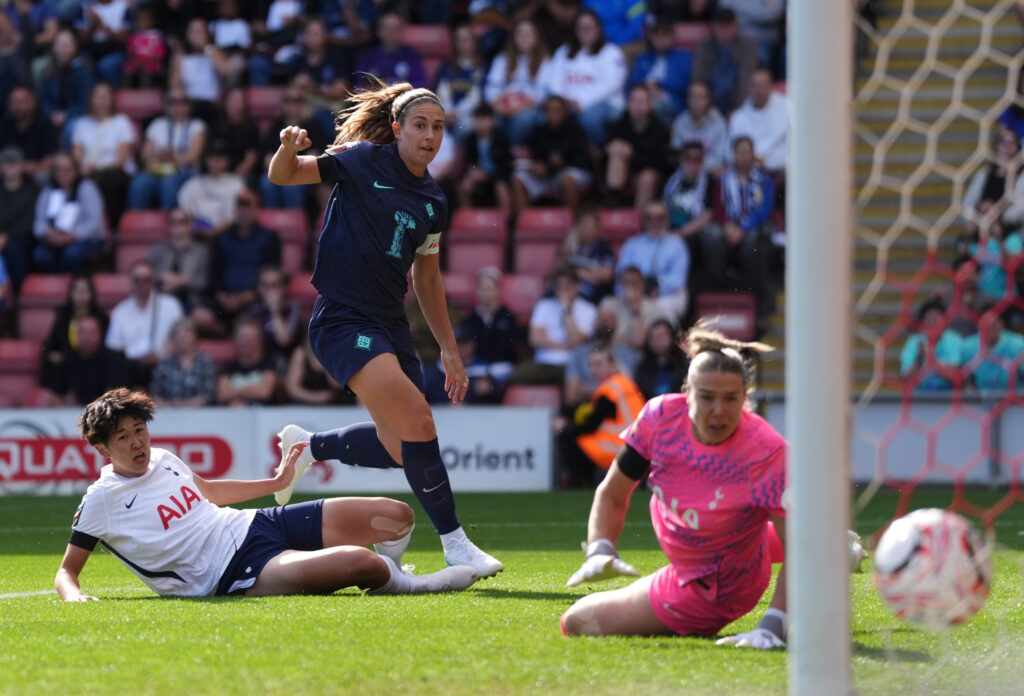 London City Lionesses' Alexia Putellas scores their side's first goal of the game during the Barclays Women's Super League match at the BetWright Stadium, London.
