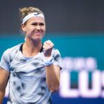 Marie Bouzkova of the Czech Republic in action against Qinwen Zheng of China in the third round on Day 6 of the China Open at National Tennis Center.