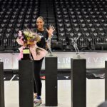 A'ja Wilson #22 of the Las Vegas Aces wins her 5th WNBA MVP award on October 8, 2026 at Michelob ULTRA Arena in Las Vegas, Nevada.
