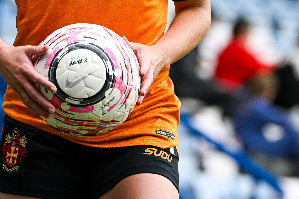 A detailed view of the Barclays WSL2 matchball in play during the Barclays Women’s Super League 2 2026/27 match between Wolverhampton Wanderers and Watford at SEAH Stadium on October 04, 2026 in Telford, England.