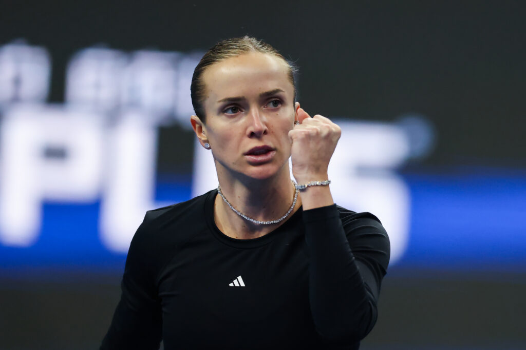 Elina Svitolina of Ukraine returns a shot in the Women's Singles Round of 16 match against Ann Li of the United States on day eight of China Open.