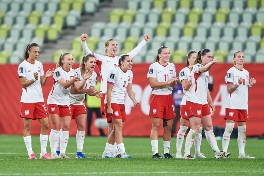 Polish team celebrate goal for Poland while penalties during Poland v Belgium - FIFA Women´s World Cup 2027 European Qualifiers.