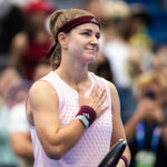 Karolina Muchova of the Czech Republic in action against Catherine McNally of the United States in the second round on Day 3 of the Dongfeng Voyah Wuhan Open.