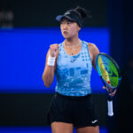 Ann Li of the United States in action against Aryna Sabalenka in the second round on Day 3 of the Wuhan Open.