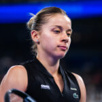 Maja Chwalinska of Poland in action against Maria Sakkari of Greece in the quarter-final on Day 5 of the Wuhan Open at Optics Valley International Tennis Center.