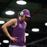 WUHAN, CHINA - OCTOBER 17: Iga Swiatek of Poland warms up before playing against Maja Chwalinska of Poland in the semi-final on Day 6 of the Wuhan Open at Optics Valley International Tennis Center on October 17, 2026 in Wuhan, China.