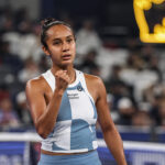 Leylah Fernandez of Canada returns a shot in the Women's Singles Round of 32 match against Shi Han of China on day three of Wuhan Open.