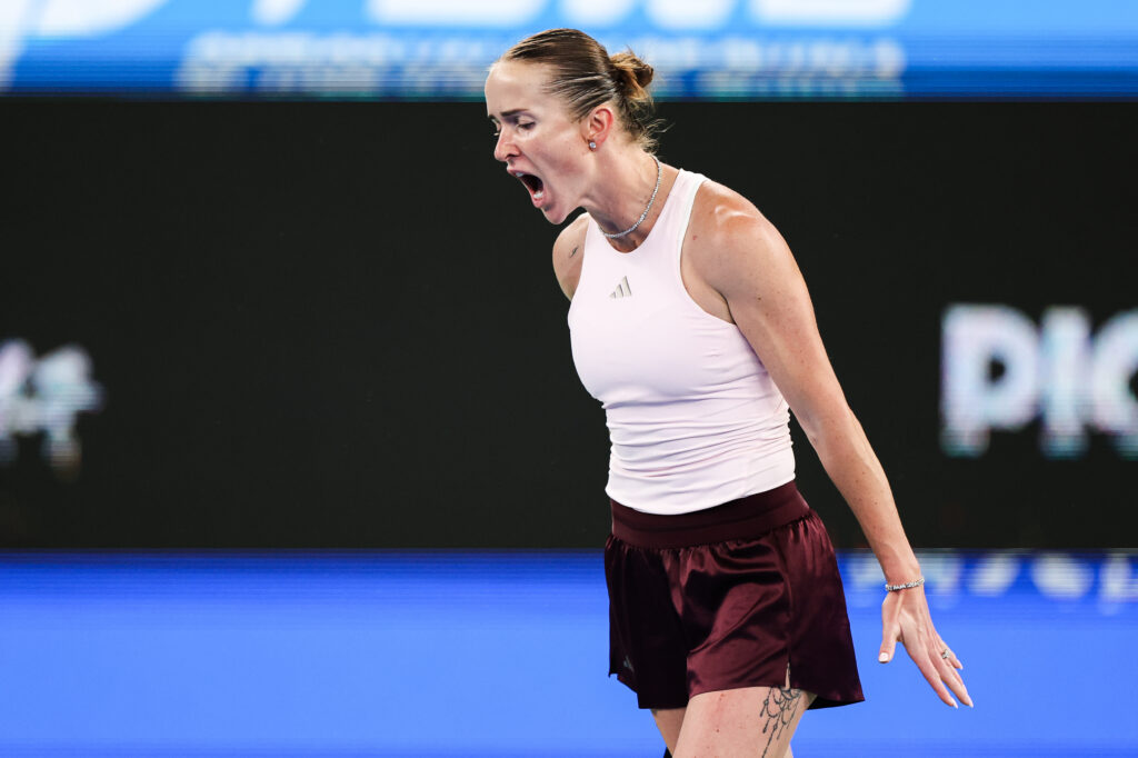 Elina Svitolina of Ukraine celebrates against Hanyu Guo of China on day four of Wuhan Open.