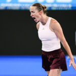 Elina Svitolina of Ukraine celebrates against Hanyu Guo of China on day four of Wuhan Open.