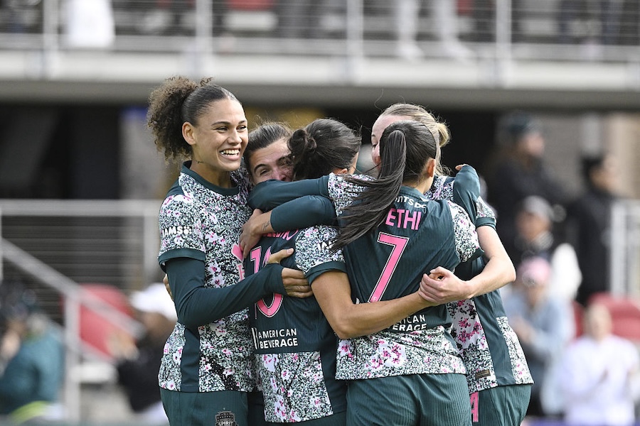 Lucia Di Guglielmo #13 of Washington Spirit celebrates with teammates after scoring the first goal of the team during the NWSL match between Washington Spirit and NJ/NY Gotham FC.