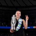 Champion Maja Chwalinska of Poland poses during the award ceremony following the Women's Singles Final match on Day 7 of the 2026 Wuhan Open.