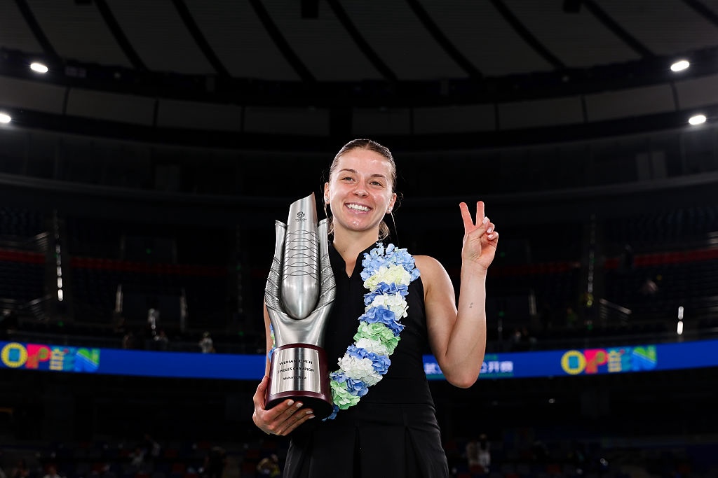 Champion Maja Chwalinska of Poland poses during the award ceremony following the Women's Singles Final match on Day 7 of the 2026 Wuhan Open.